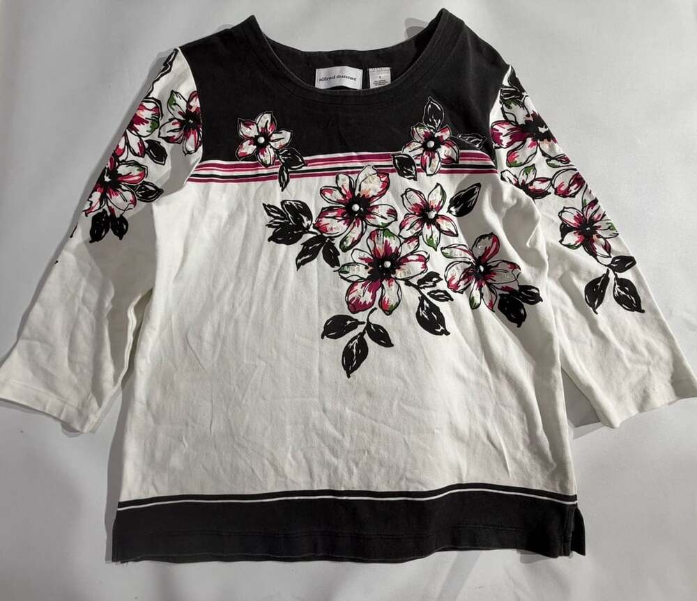 Alfred Dunner Floral Print Long Sleeve Top Womens S